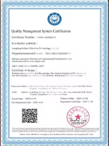 China Langfang Lvshen Filtration Technology Co., Ltd. certificaten